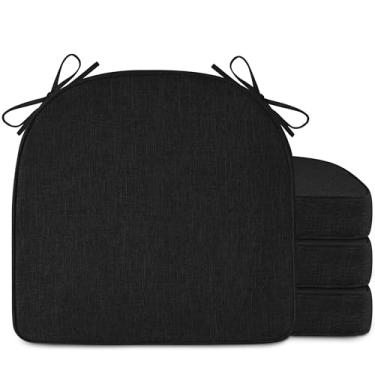 Imagem de AddGrace Conjunto de 4 almofadas de cadeira de cozinha antiderrapantes para cadeira de jantar com capa lavável na máquina almofadas de assento de cozinha em forma de D com laços 42 x 40 x 5 cm, preto