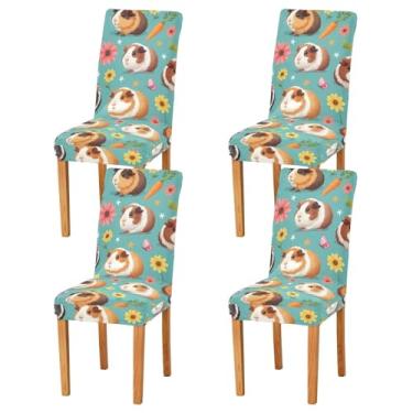 Imagem de ODAWA Conjunto de 4 capas de cadeira de mesa de jantar, removíveis, laváveis, cobaias, azul-petróleo, capas universais para festa