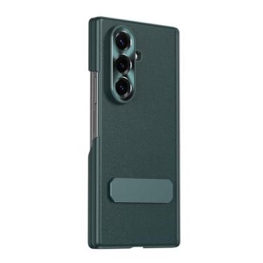 Imagem de POYUFRG Capa com suporte para Samsung Galaxy Z Fold 7, capa de telefone fina de couro empresarial com tudo incluído, capa de proteção de dobradiça de lente de metal, verde, Z Fold 7