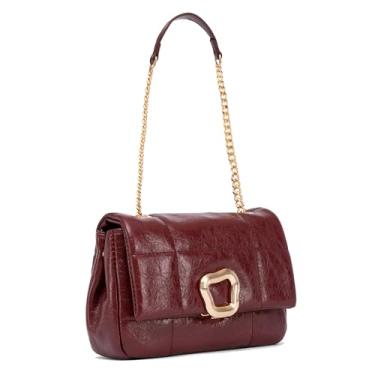 Imagem de NEWBELLA Bolsa quadrada pequena feminina com alça de corrente - bolsa versátil de ombro ou transversal, mini bolsa moderna para uso diário, Borgonha, Casual