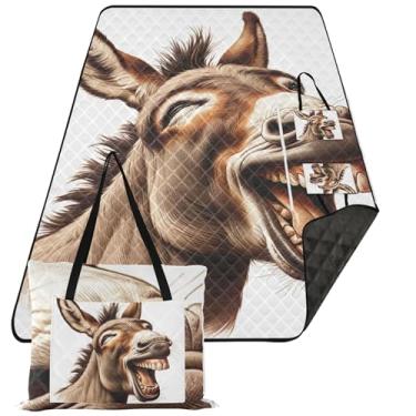 Imagem de TSENQUE Cobertor de piquenique dobrável engraçado burro sorrindo fofo cobertor de praia grande impermeável grande tapete de brincar ao ar livre para grama 299,7 cm x 203,2 cm