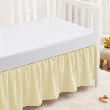 Imagem de SiinvdaBZX Saia de berço marfim com babados, microfibra para cama de berço 132 x 71 cm com queda de 35,5 cm, cobertura total durável, adequada para bebês, meninos, meninas, berçário, berço, padrão