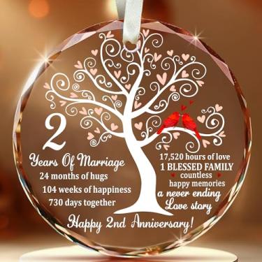 Imagem de Bozspacer Enfeite de vidro para 2º aniversário de casamento – Casamento de prata para pais, casal, esposa ou marido – Lembrança exclusiva de decoração de Natal para casamento de 25 anos