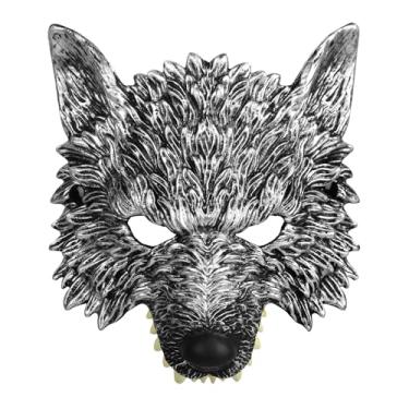 Imagem de MCJC Máscara de lobo de Halloween, máscara de fantasia de lobisomem, acessório de baile de máscaras, Prata, tamanho �nico