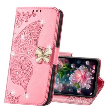 Imagem de LEMAXELERS Capa carteira para Galaxy S25, feminina borboleta em relevo couro PU capa fólio com compartimentos para cartão de crédito com suporte para Samsung Galaxy S25 Diamond Butterfly Pink SD