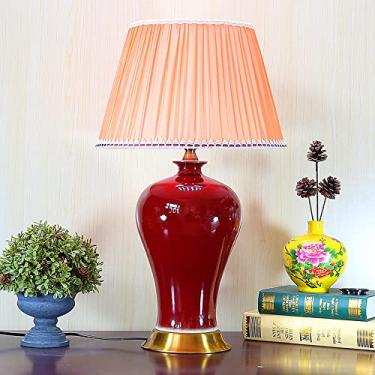 Imagem de Abajur de mesa moderno de luxo em cerâmica vermelha, estilo americano, para quarto, cabeceira, estilo norte-europeu, para sala de estar, escritório ou quarto de casamento.