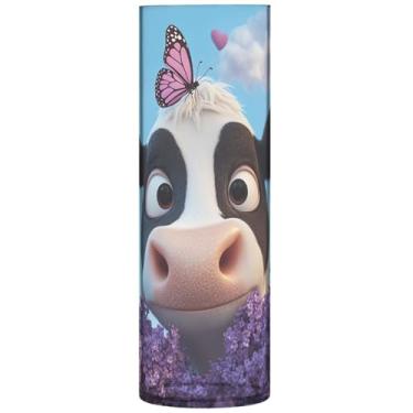 Imagem de Vasos de flores decorativos florais de vaca fofa lavanda cilíndrica grande vaso de plástico bonito exclusivo floral decoração moderna, 30 cm x 9,9 cm