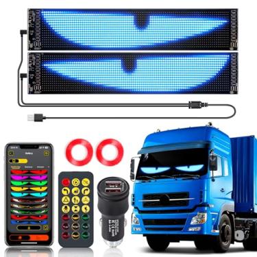 Imagem de FICOLPO Luzes de olho diabólico para para-brisa de caminhão - 2 peças de 59,4 cm x 12 cm tiras de luzes de olhos de diabo tamanho grande tela de LED flexível programável compatível com caminhões