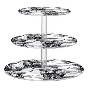 Imagem de Highland Cattle Chifre de pelo desgrenhado, suporte de cupcake de 3 níveis para exibição de festa, torre de cupcake, personalizado, aniversário, casamento, chá, festa, bandeja de servir, suporte de