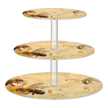 Imagem de Suporte vintage para cupcake, abelhas, girassóis, chá, festa de chá, 3 camadas, exibição de acrílico, copo de torre de bolo, decoração de mesa, sobremesa, chá, festa, servir, comida, casamento, rosa