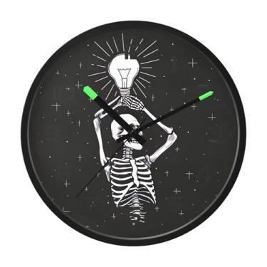 Imagem de SEHANY Relógio artístico de parede de caveira silencioso, sem tique-taque, relógio redondo operado por bateria, controle de som, luz noturna, relógios de parede para sala de estar, cozinha, quarto