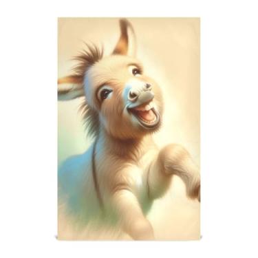 Imagem de Conjunto de toalhas de prato bege animal de burro fofo decoração de cozinha toalhas de mão de chá fofas pano de limpeza macio absorvente 45 x 71 cm, pacote com 4