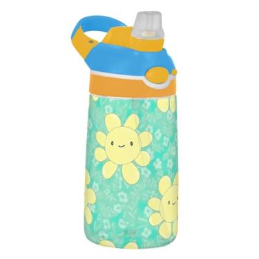 Imagem de Garrafa de água esportiva Tritan de 473 ml com canudo para crianças, meninas, meninos, garrafa de água reutilizável de 473 ml, copo infantil portátil à prova de vazamento, alça de transporte, lindas