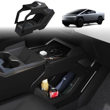 Imagem de Airayvis Cyber Truck Lower Center Console Organizer 2023–2025, sistema de armazenamento de inserção de bandeja de camada dupla, ajuste personalizado, caixa de armazenamento de console preta acessórios