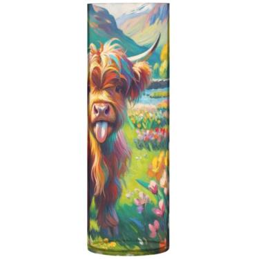 Imagem de Engraçado highland vaca primavera flores grande vaso de plástico bonito cilindro vasos de flores para centros de mesa floral decoração de casa estética, 30 cm x 9,9 cm