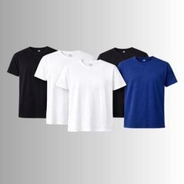 Imagem de Kit 05 Camisetas Sortidas Branca, Preta e Azul Slim Gola Careca Masculina- Hering-Masculino