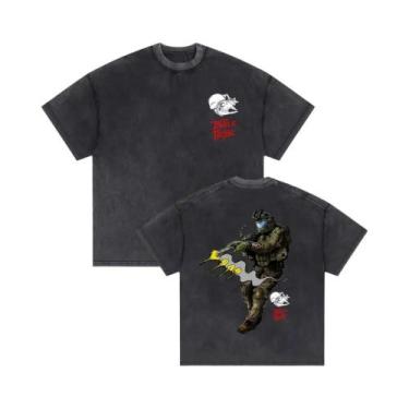 Imagem de Camiseta Masculina Oversized Vintage Com Estampa De Esqueleto Em Algod