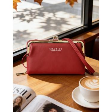 Imagem de Bolsa tiracolo feminina de couro vermelho brilhante, bolsa de ombro moderna com fecho de fecho