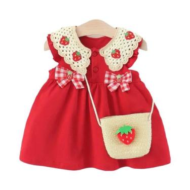 Imagem de Vestido De Verão Sem Mangas Para Menina Bebê Vermelho Morango Para 0-3