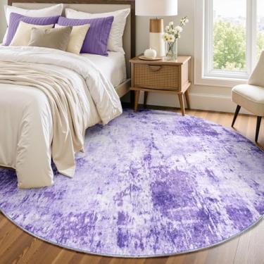 Imagem de RELEANY Tapetes laváveis de 1,8 m, antiderrapante, moderno, abstrato, macio para sala de estar, entrada, quarto, berçário, estampa impressa, roxo, cinza, rosa, branco