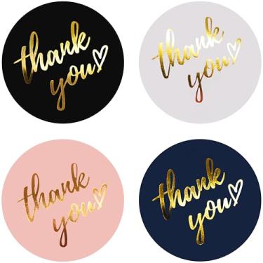 Imagem de 4 rolos de adesivos Thank You, adesivos redondos de folha dourada de 3,8 cm com design de coração, etiquetas marinhas multicoloridas para embalagens de pequenas empresas, envelopes, sacolas de