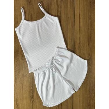 Imagem de Conjunto feminino shorts e regata feminina malha canelada conforto / m