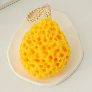 Imagem de Esponja de banho macia amarela para chuveiro espuma esfoliante corporal para limpeza suave e esfoliação
