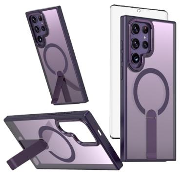 Imagem de Capa de celular para Samsung Galaxy S22 Ultra/S23 Ultra 5G com protetor de tela magnético e suporte rígido híbrido resistente S22ultra 22S S 22 S22ultra5g S23Ultra 23S S 23 23Ultra roxo