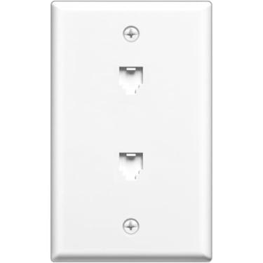 Imagem de NECABLES Placa de cobertura para telefone, porta dupla, à prova de poeira, tomada de parede com parafusos pintados, tamanho padrão 2 x RJ11 6P4C fêmea branco brilhante