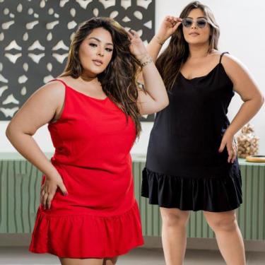 Imagem de Vestido Feminino Plus Size Curto Com Babado Alcinha Ajustável Tamanho 