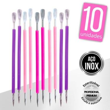 Imagem de Kit 10 Espátula Mista Empurrador Curvo Palito Silicone Cutícula Manicu