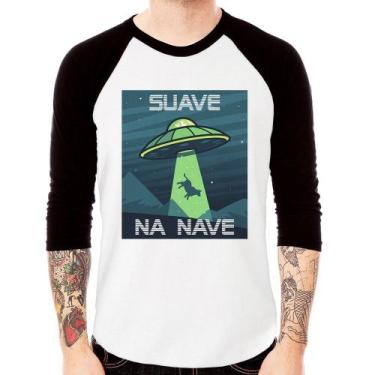 Imagem de Camiseta Raglan Suave na nave Manga 3/4 - Foca na Moda, Branco, Preto,