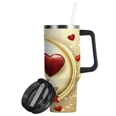 Imagem de ATTX Copo de Dia dos Namorados de 850 g com alça, copo de aço inoxidável a vácuo de parede dupla com palha, caneca de café de viagem isolada #240