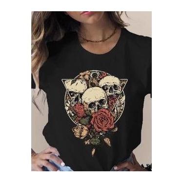 Imagem de Camiseta Feminina Diversas Estampas Caveira Flores Borboletas - loja d