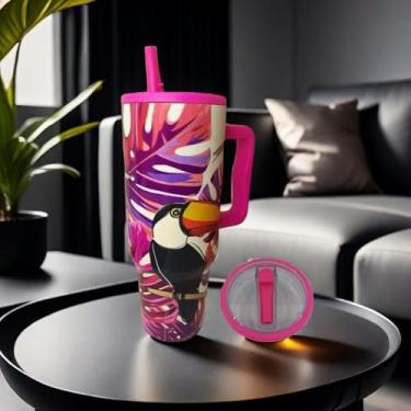 Imagem de Copo Térmico Birds 1200ml | Com 5 Estampas, Canudo e Alça – Garrafa Térmica para Academia e(PINK,49)