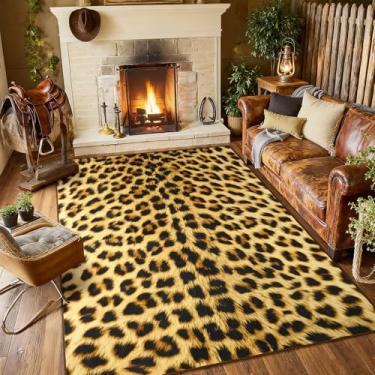Imagem de B BENRON Tapete de leopardo premium, estampa de guepardo selvagem para sala de estar, quarto, 1,2 x 1,8 m, antiderrapante, lavável na máquina, tapetes de pele de animais para decoração de quarto de