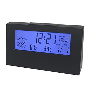 Imagem de Relógio Climático LCD com Display de Temperatura e Umidade Função Alta Definição Visão Noturna Mesa Eletrônico Estilo Simples Lazer Despertador Prátic