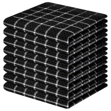 Imagem de Homaxy Panos de prato 100% algodão, pacote com 8 - 30,5 x 30,5 cm, panos de prato de trama waffle para lavar pratos, panos de prato ultra absorventes e de secagem rápida, preto e branco