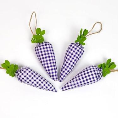 Imagem de Conjunto de enfeites de cenoura de tecido, decorações de pelúcia para pendurar guingão e bolinhas para casa, festa, árvore e artesanato DIY (roxo)
