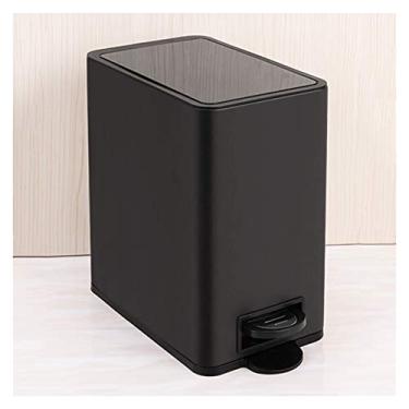 Imagem de Lixeira criativa de aço inoxidável tipo pedal doméstico lata de lixo com capa simples e elegante caixote de lixo estreito 10L/2,6 galões Lixeira de cozinha (cor: preto) (preto)