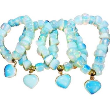 Imagem de Pulseira c/ Coração Pedra da Lua Opalina Rolada Fio Silicone - Cristai