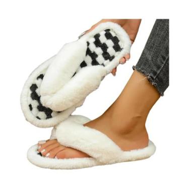 Imagem de Chinelos De Inverno Femininos De Pelúcia Curta E Quente, Sola Macia, L