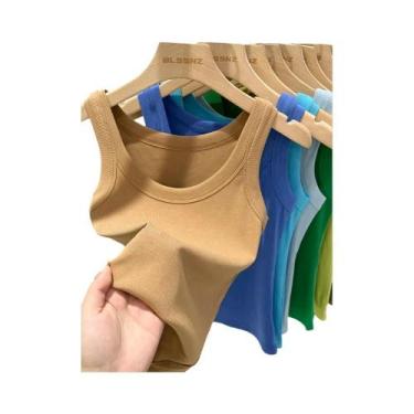 Imagem de Camiseta Regata Feminina De Algodão Com Decote Redondo E Textura Canel