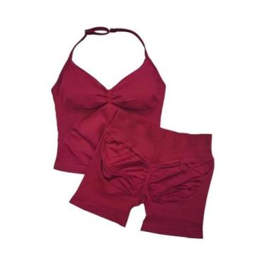 Imagem de Conjunto De Yoga Sem Costura De 2 Peças Para Mulheres: Top Halter Acol