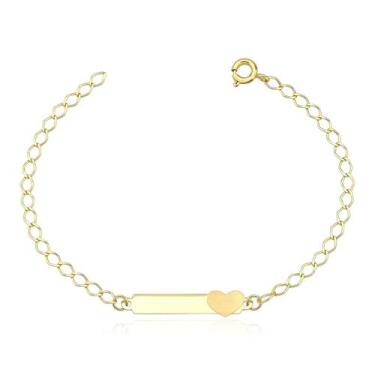 Imagem de Pulseira melindrosa coração com nome infantil ouro 10k m21 - MAEHLER A