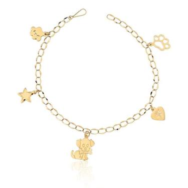 Imagem de Pulseira Berloque Patinha Pet Dog Ouro 10k Puro 20 Cm - MAEHLER Arte E