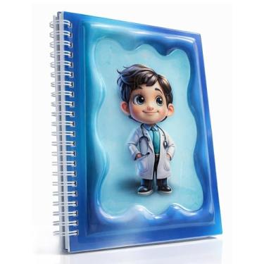 Imagem de omatek smart technologies Caderno espiral com capa brilhante 3D A5 – Caderno de capa dura fofo com 80 folhas – Caderno escolar para crianças, meninas e meninos – Little Doctor