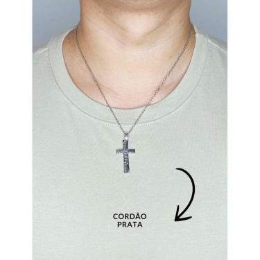 Imagem de Cordão Corrente 50Cm Pingente Cruz Trabalhada Oração Reza
