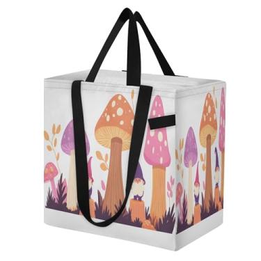Imagem de SEHANY Sacola de compras reutilizável de cogumelo herb com alças reforçadas, bolsa de compras de lona dobrável à prova d'água de grande capacidade para viagem, cozinha, praia