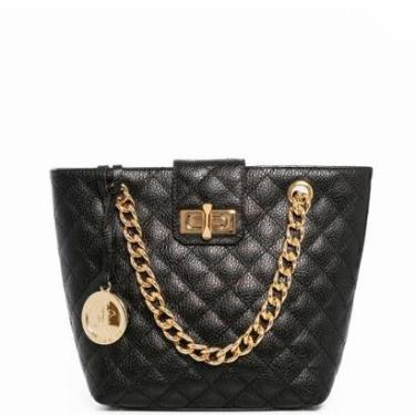 Imagem de Bolsa Leopoldine Feminina Preta Couro Legítimo em Matelassê com Alça Corrente Ajustável-Feminino